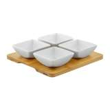 DAJAR DJ45577 PORCELANSKI SET 4 ČETVRTASTE ČINIJE SA DASKOM OD BAMBUSA - slika 1